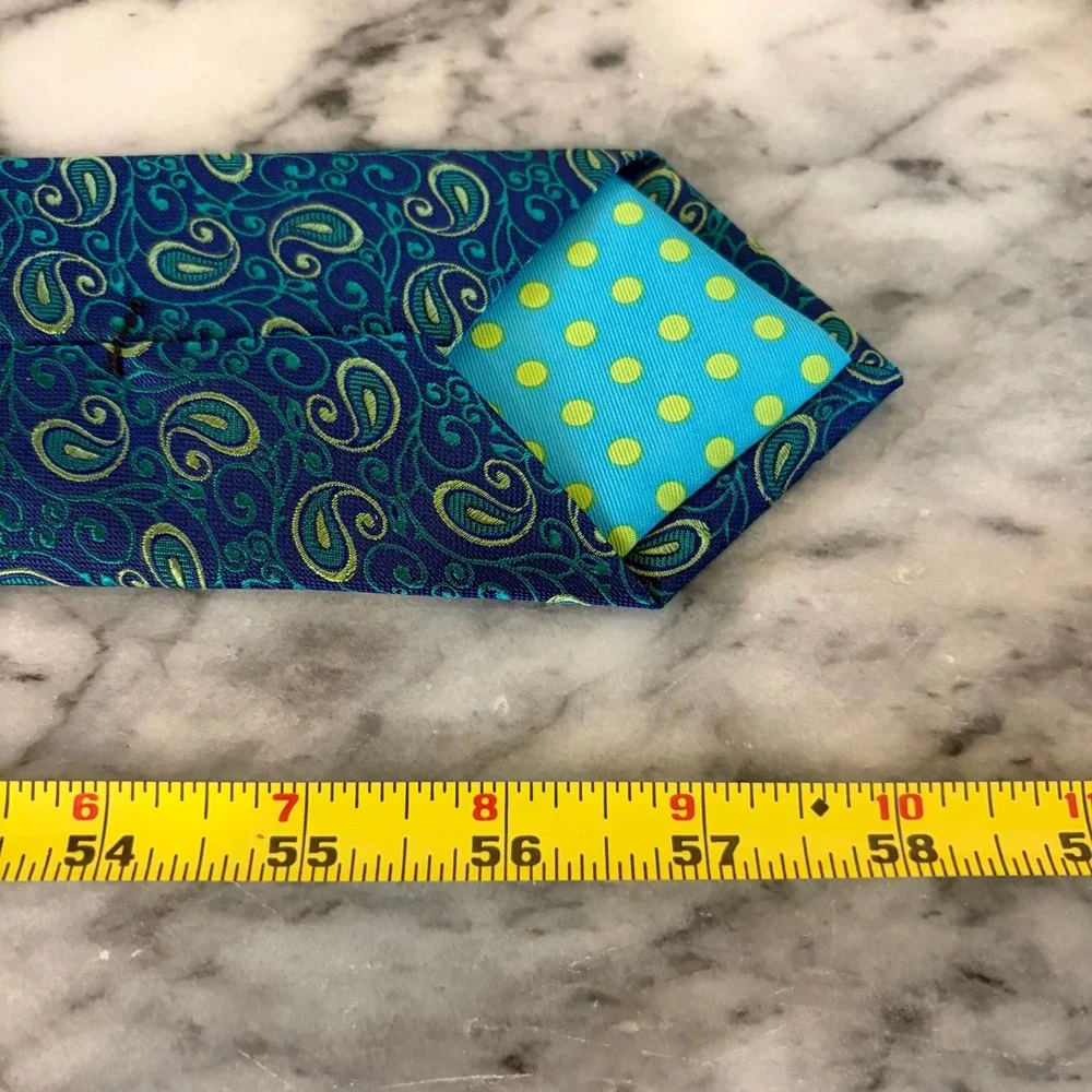 Ted Baker London‎ Men's  Blue Green Yellow Paisley Polka Dot 100% Silk Necktie